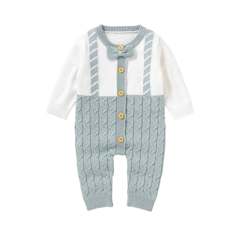 Image of OleOle Winter Fashion Knitted Long Sleeve Rompers - Adorable and cosy onesies for newborn baby boys and girls, available for ages 0 to 18 months. On sale now at OleOle