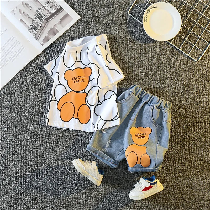 Image of Adorable Kids' 2pcs Set: Trendy T-Shirts & Shorts Combo for Stylish Summer Looks (6mo - 5yrs). Buy now at OleOle.