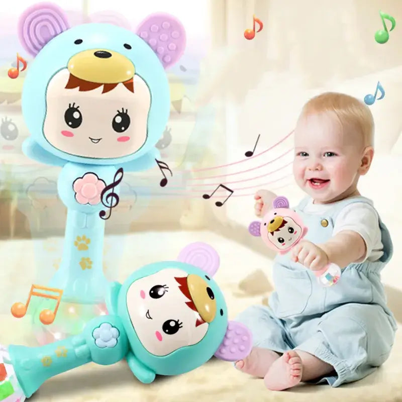 LED Musical Newborn Rattle Toy with Cute Anime Design, Lights, and Music - Safe and Stimulating Infant Entertainment