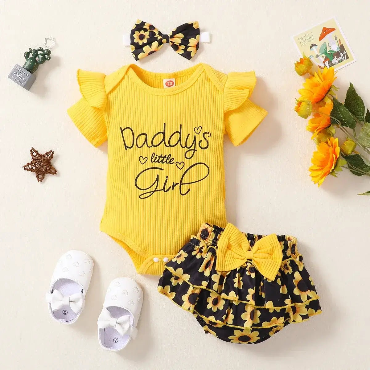 Image of Adorable 3pcs Newborn Baby Girl Jumpsuit Set with Floral Pattern and Cotton Comfort. Shop now at OleOle.