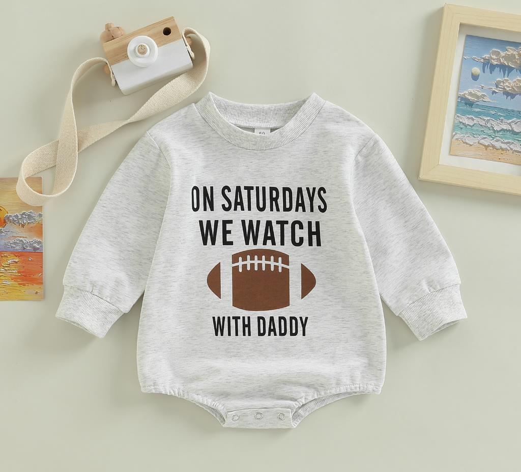 Image of Football Game Day Sweatshirt Romper for Boys & Girls - Infant Bodysuit ages 0-18 months - Cosy style for the littlest fans! Available at OleOle.