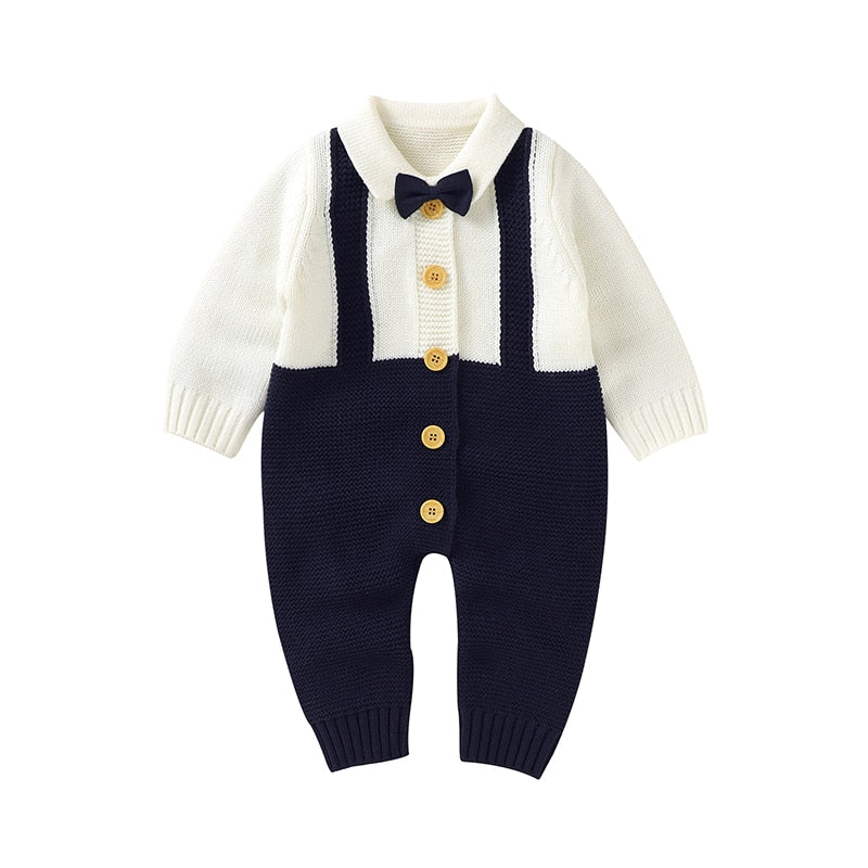 Image of OleOle Winter Fashion Knitted Long Sleeve Rompers - Adorable and cosy onesies for newborn baby boys and girls, available for ages 0 to 18 months. On sale now at OleOle