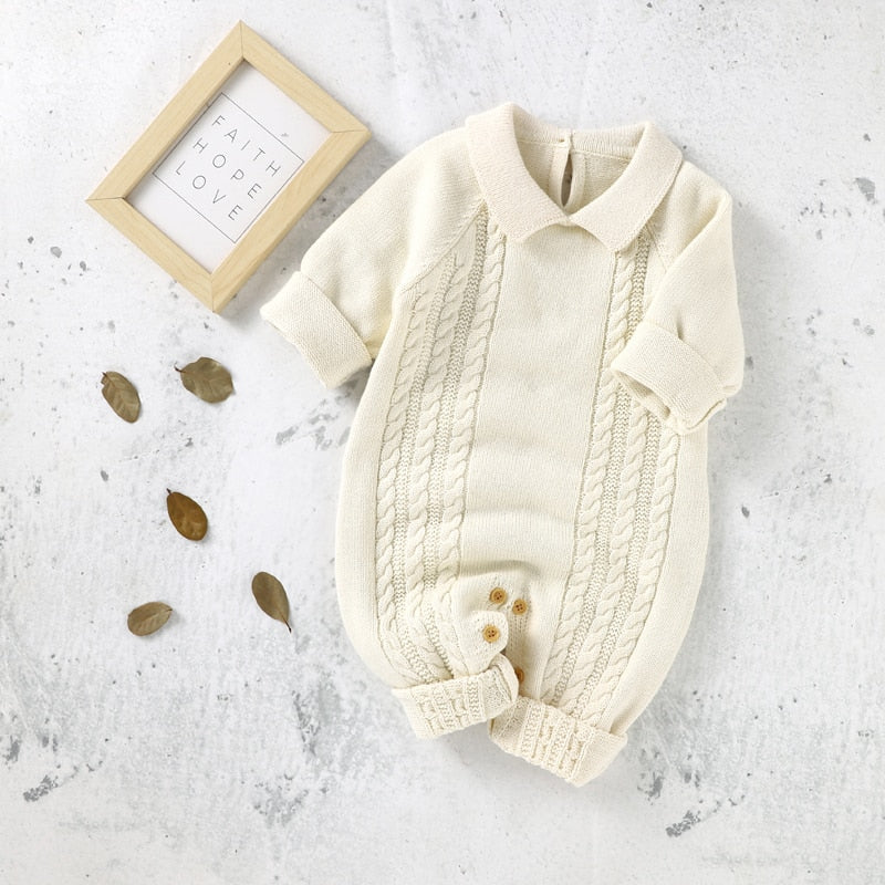 Image of OleOle Winter Fashion Knitted Long Sleeve Rompers - Adorable and cosy onesies for newborn baby boys and girls, available for ages 0 to 18 months. On sale now at OleOle