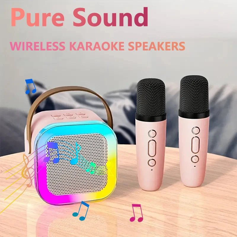 Image of Mini LED Karaoke System for Kids in Pink with 2 mic 