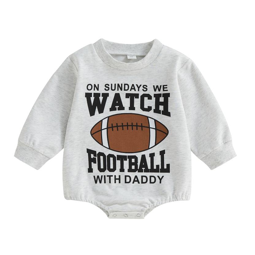 Image of Football Game Day Sweatshirt Romper for Boys & Girls - Infant Bodysuit ages 0-18 months - Cosy style for the littlest fans! Available at OleOle.