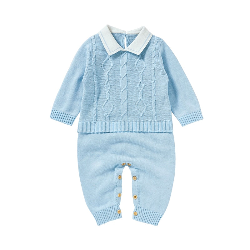 Image of OleOle Winter Fashion Knitted Long Sleeve Rompers - Adorable and cosy onesies for newborn baby boys and girls, available for ages 0 to 18 months. On sale now at OleOle