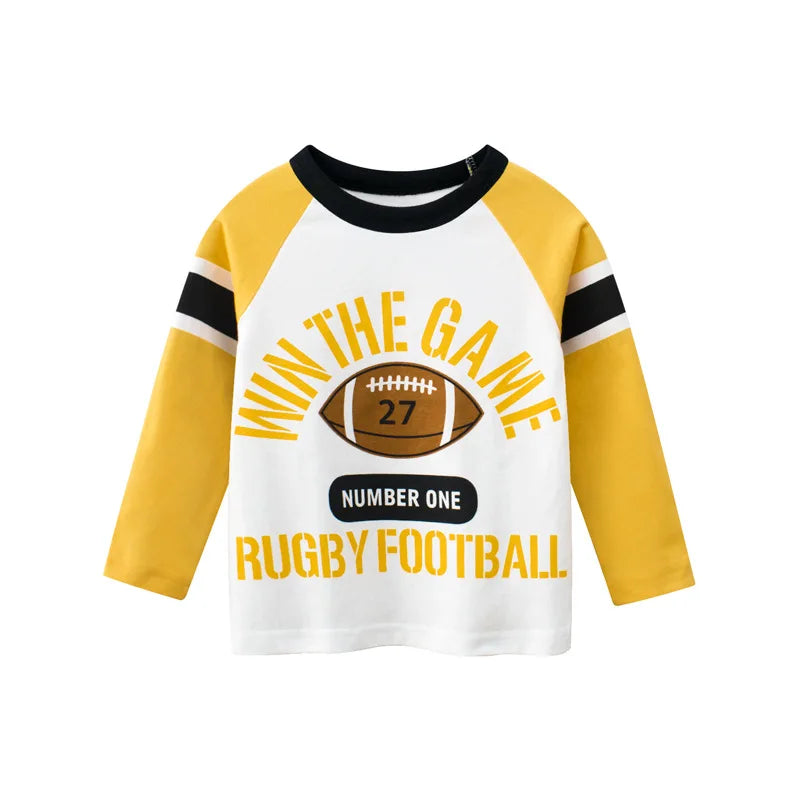 Image of Boys Long Sleeve Rugby Printed T Shirt - Stylish comfort for ages 1-8. Shop now at OleOle.