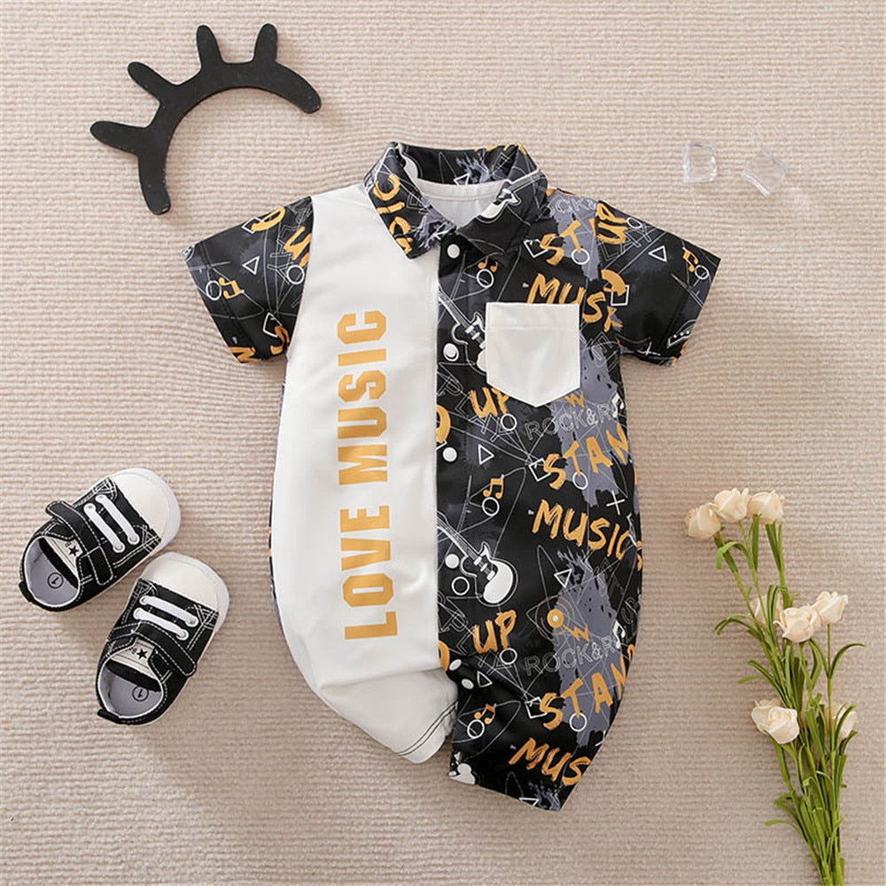 Image of Stylish Newborn Boys Romper with Necktie - Perfect Party Fashion (0-18 Months). Shop now at OleOle.