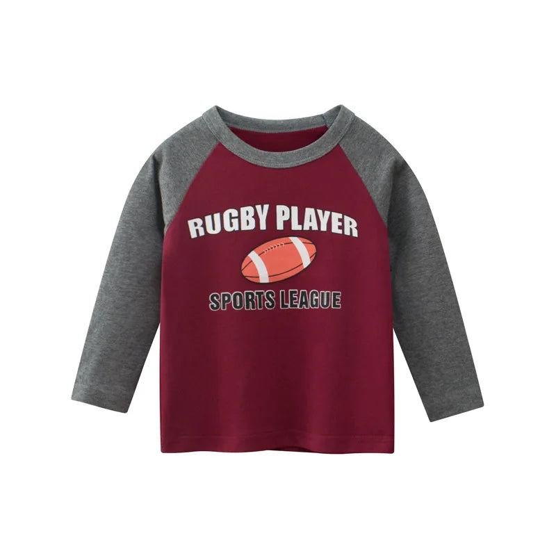 Image of Boys Long Sleeve Rugby Printed T Shirt - Stylish comfort for ages 1-8. Shop now at OleOle.