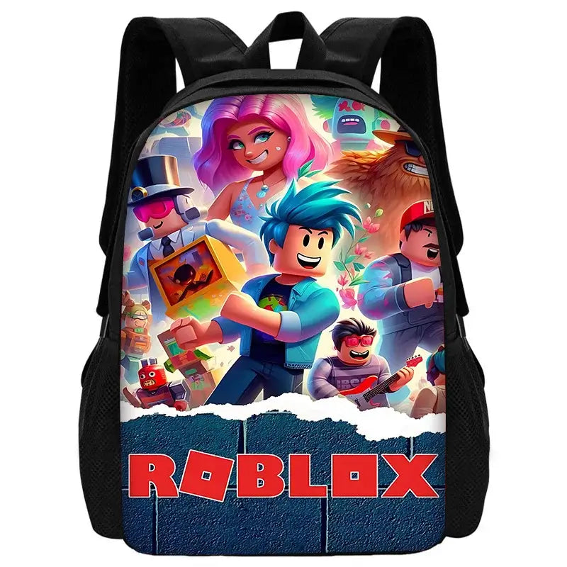 Pink Anime Print Roblox Game Theme School backpack for kids.