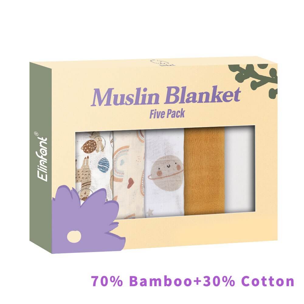 Image of Bamboo Cotton Muslin Bibs Gift Set - 5pcs. Soft, Stylish, and Ideal for Your Baby. Perfect Gift. On Sale Now at OleOle!