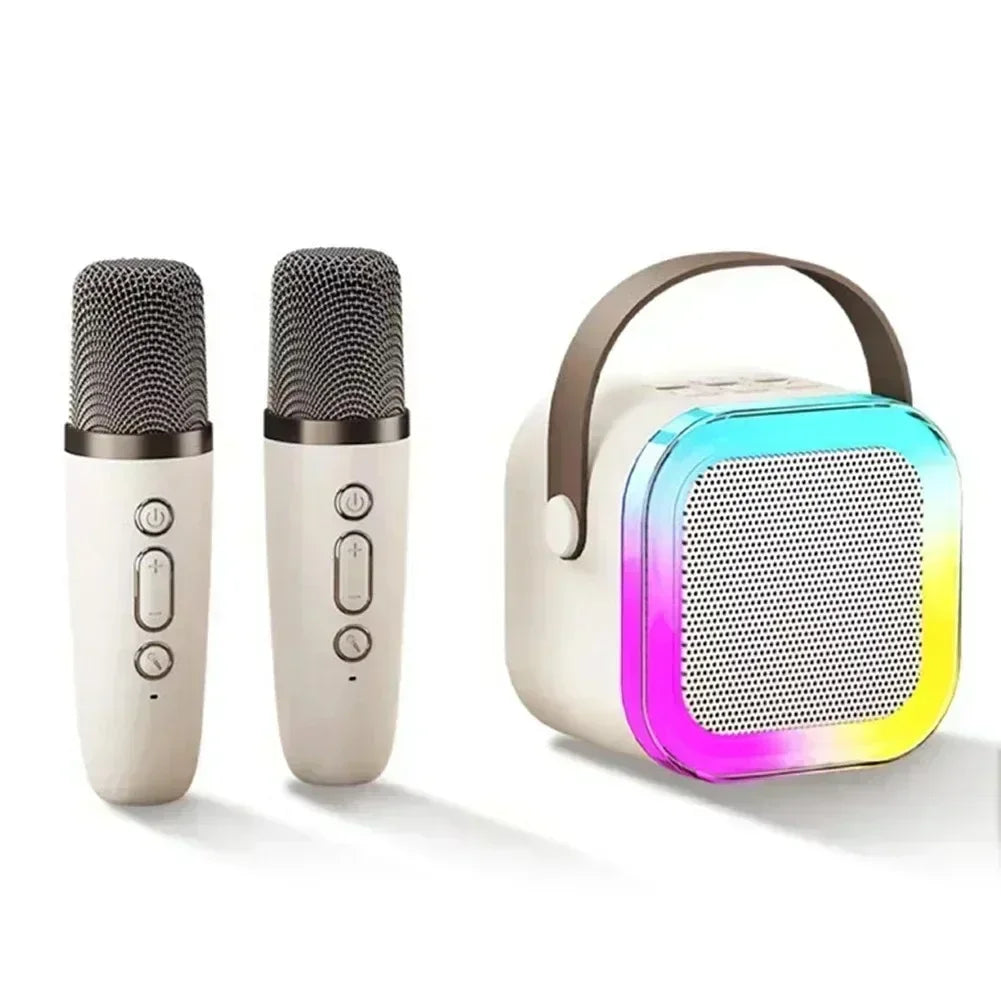 Image of Mini LED Karaoke System for Kids in beige with 2 mic