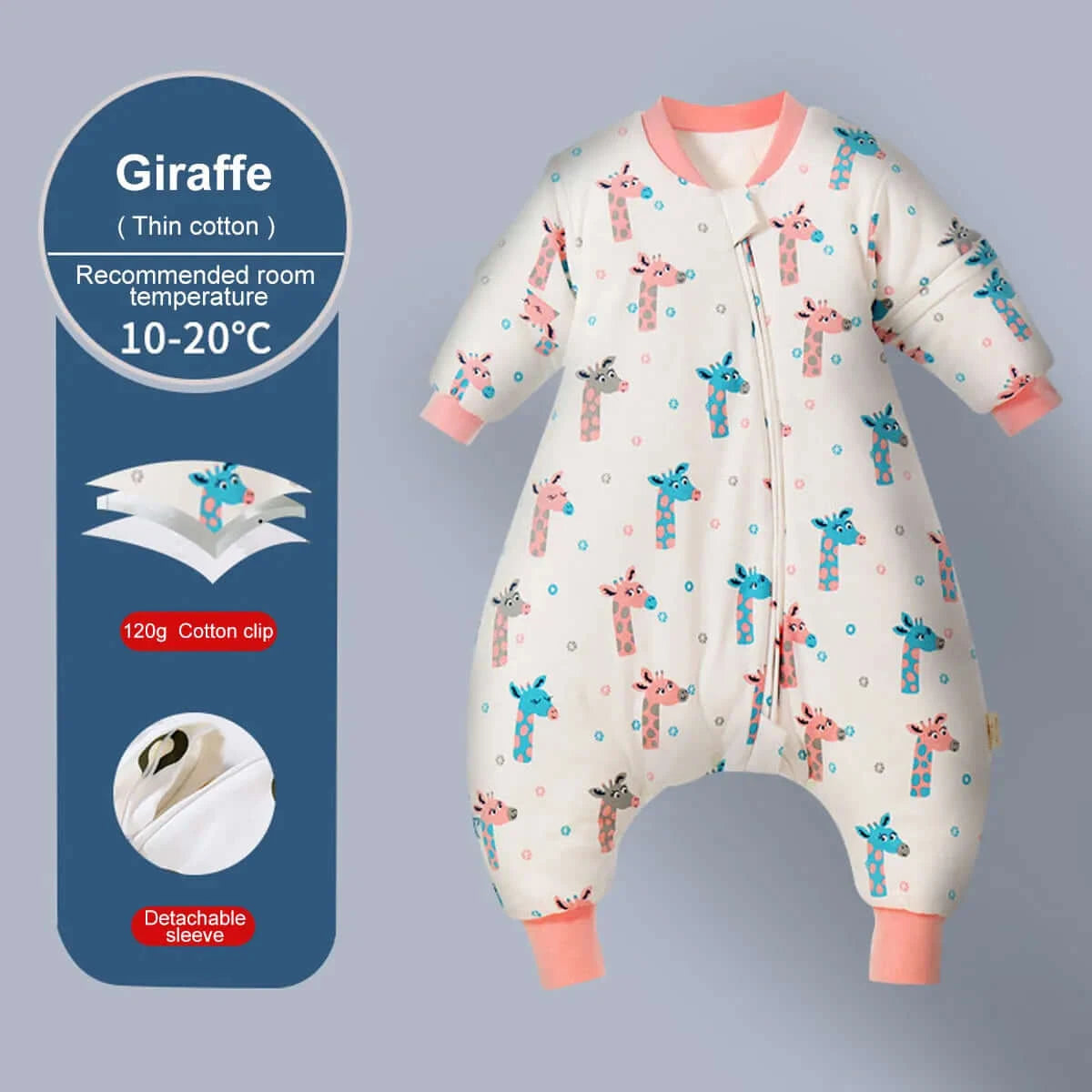 Image of All Seasons Baby Sleeping Bag - Soft Cotton, Detachable Sleeves, Ideal for Infant Sleepsack. Shop now at OleOle.