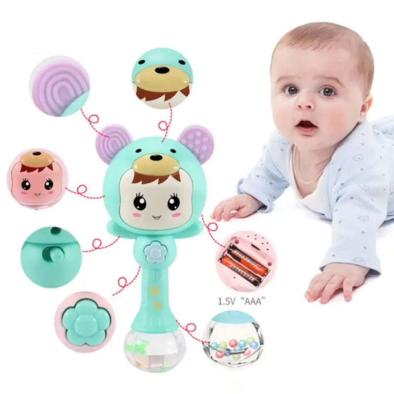 LED Musical Newborn Rattle Toy with Cute Anime Design, Lights, and Music - Safe and Stimulating Infant Entertainment