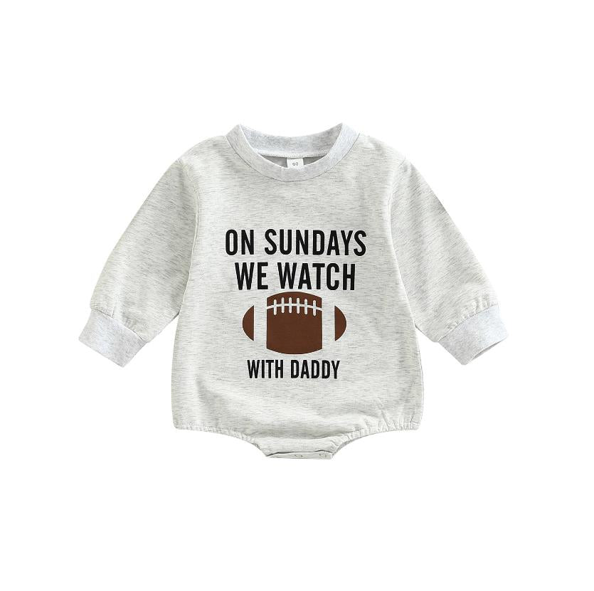 Image of Football Game Day Sweatshirt Romper for Boys & Girls - Infant Bodysuit ages 0-18 months - Cosy style for the littlest fans! Available at OleOle.