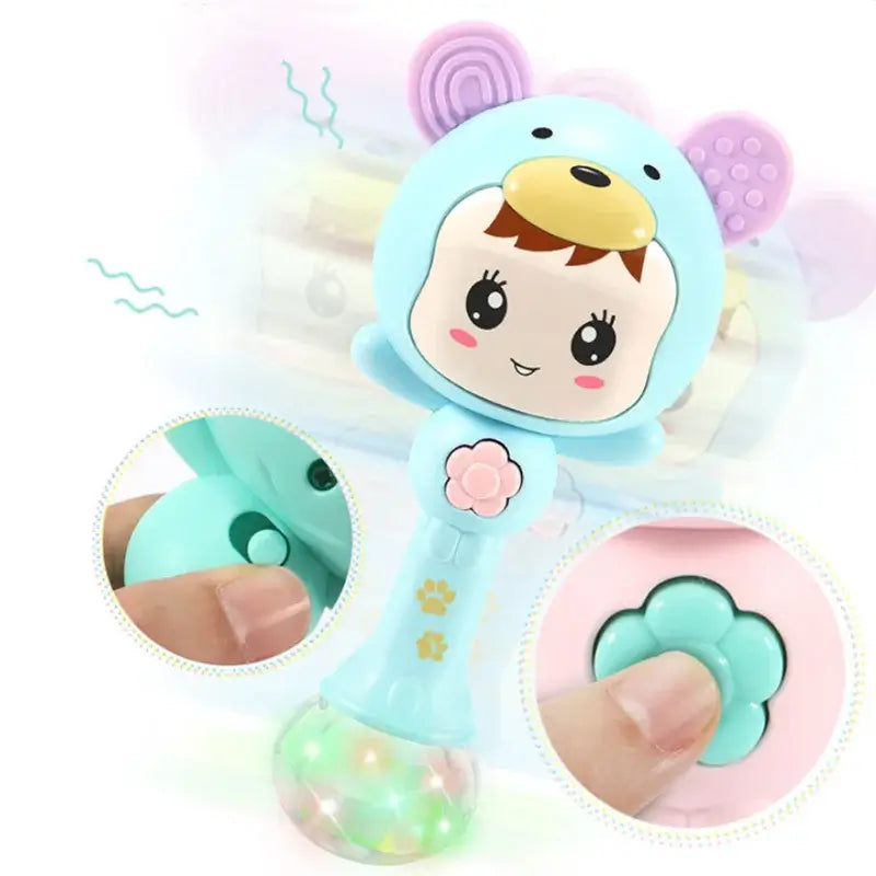 LED Musical Newborn Rattle Toy with Cute Anime Design, Lights, and Music - Safe and Stimulating Infant Entertainment