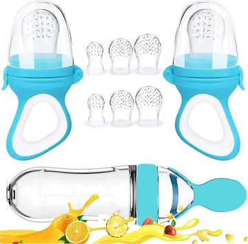 Baby Silicone Feeding Set - Squeezing Bottle, Nibbler & Pacifier