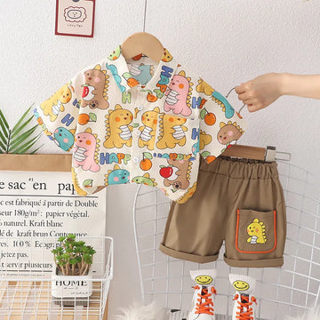 Image of Summer Boys Cartoon Shirt & Shorts Set, 2Pcs, 1-6 years - Perfect outfit for cool comfort! Shop now at OleOle for exclusive discounts.