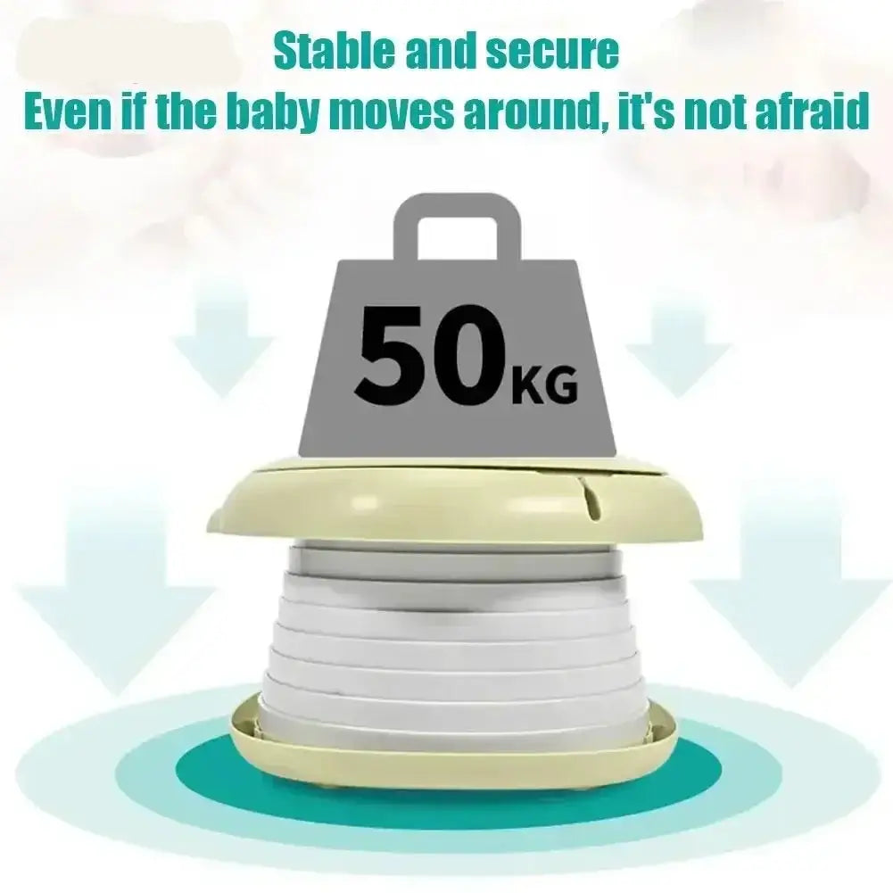 Kids foldable travel toilet designed for stability, supporting up to 50kg, safe for active toddlers.