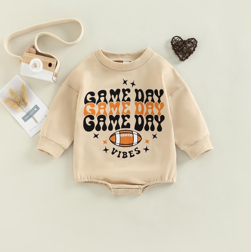 Image of Football Game Day Sweatshirt Romper for Boys & Girls - Infant Bodysuit ages 0-18 months - Cosy style for the littlest fans! Available at OleOle.