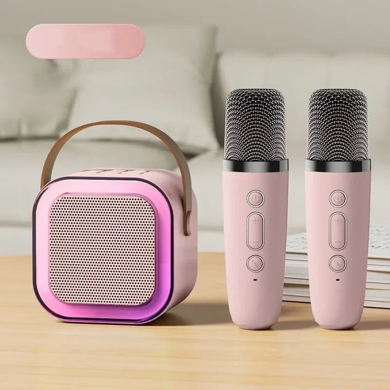 Image of Mini LED Karaoke System for Kids in pink with dual mic