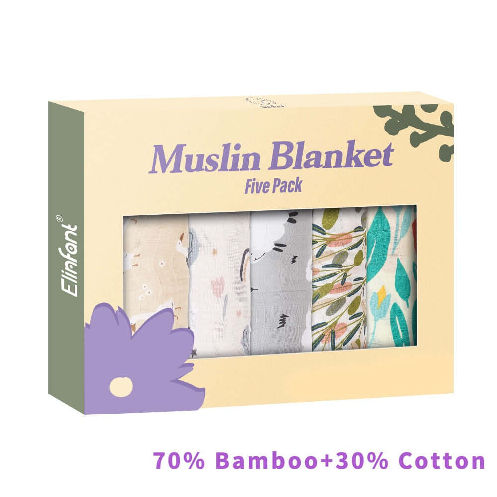 Image of Bamboo Cotton Muslin Bibs Gift Set - 5pcs. Soft, Stylish, and Ideal for Your Baby. Perfect Gift. On Sale Now at OleOle!