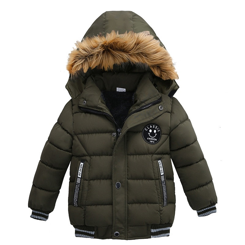 Image of Warm & Stylish Hooded Jacket with Faux Fur Collar for Trendy Baby Boys (2-6 yrs) - Winter Essentials! Shop now at OleOle.