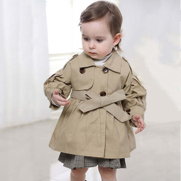 OleOle Baby Girl Fashion Cotton Coat with Belt - Autumn Spring Solid Colour Infant Jacket (1 - 3 years)