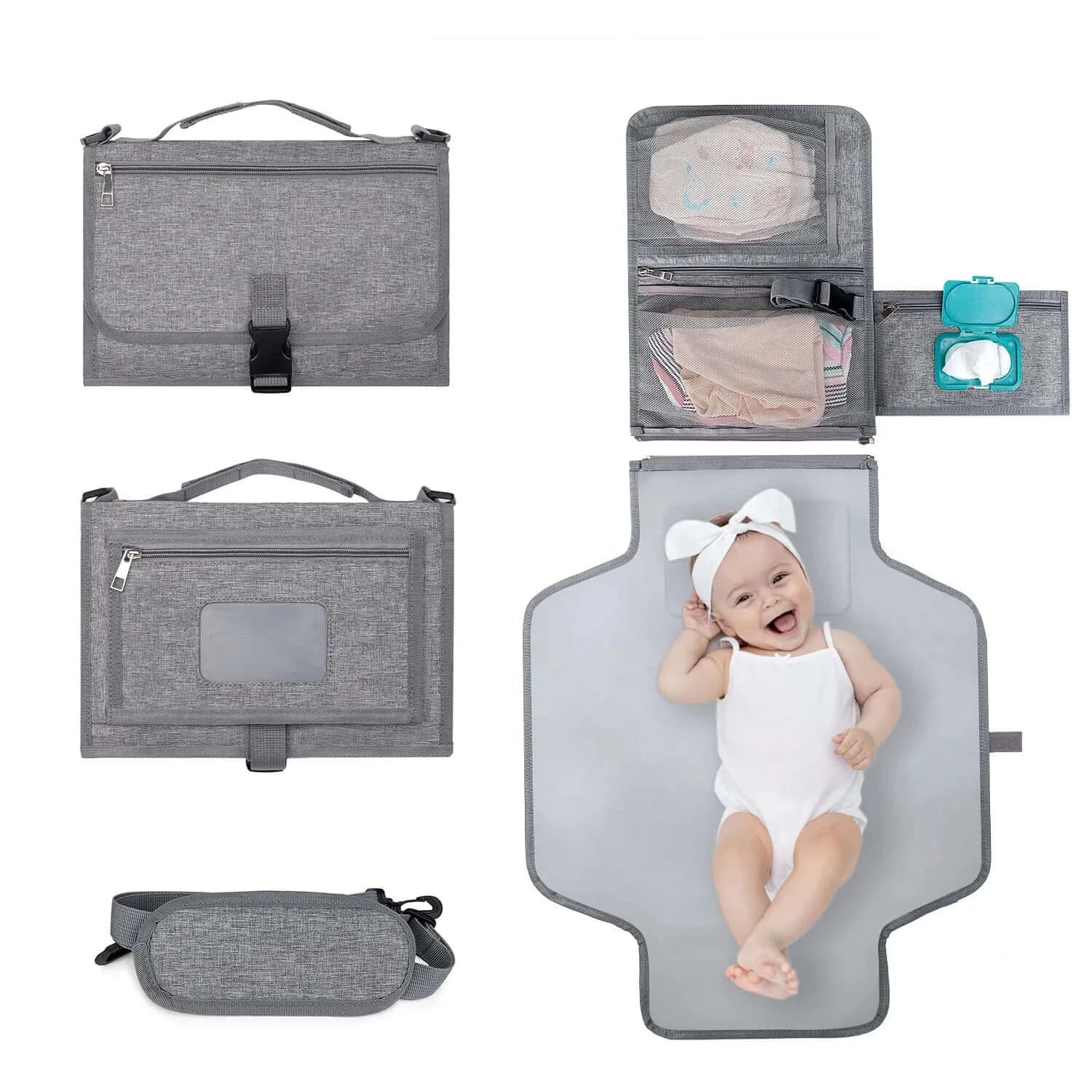 Image of Multifunctional Baby Changing Mat - Portable, Waterproof, and Travel-Friendly. Spacious design, multiple pockets, detachable pad, waterproof materials, foam pillow for ultimate comfort. Shop now at OleOle.