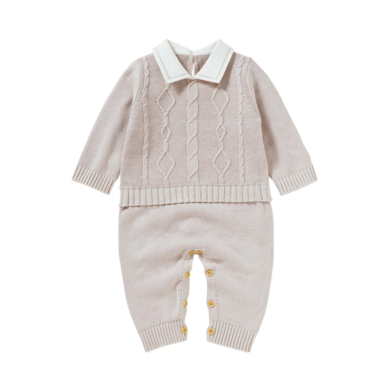 Image of OleOle Winter Fashion Knitted Long Sleeve Rompers - Adorable and cosy onesies for newborn baby boys and girls, available for ages 0 to 18 months. On sale now at OleOle