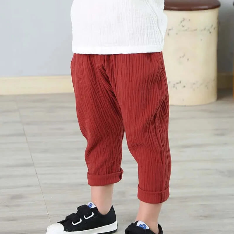 Image of Kids Summer Linen Pleated Trousers: Stylish and comfortable bottoms for 1-6 yrs. Shop now at OleOle.