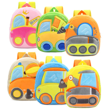 OleOle Kids Cartoon Trucks Cars Plush Backpack - Cute and Durable Mini Bag Collection