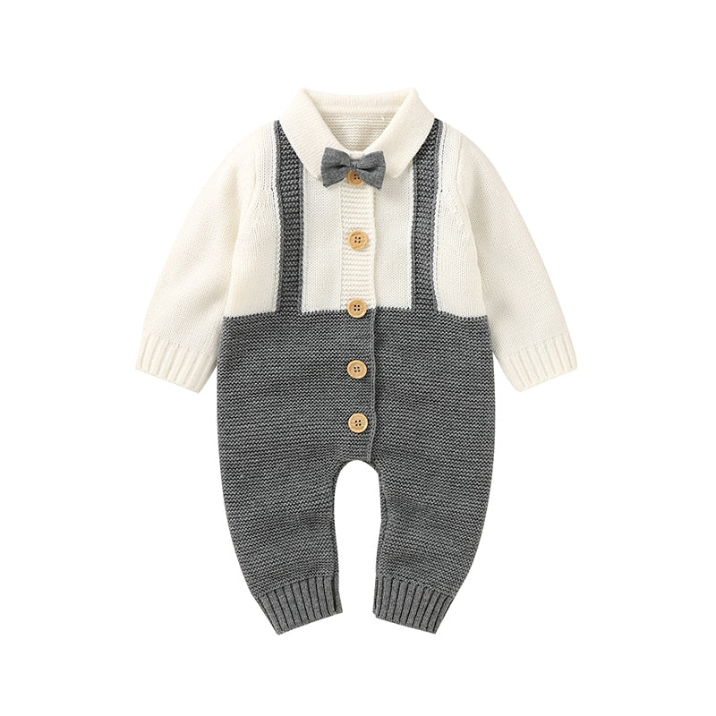 Image of OleOle Winter Fashion Knitted Long Sleeve Rompers - Adorable and cosy onesies for newborn baby boys and girls, available for ages 0 to 18 months. On sale now at OleOle