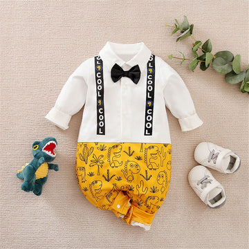 Image of Stylish Newborn Boys Romper with Necktie - Perfect Party Fashion (0-18 Months). Shop now at OleOle.