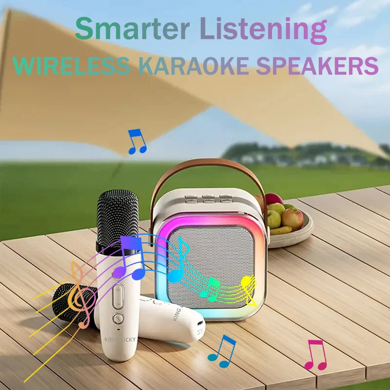 Image of Mini LED Karaoke System for Kids in beige with single mic