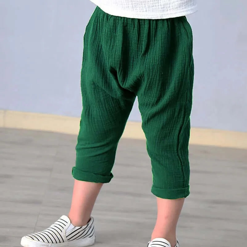 Image of Kids Summer Linen Pleated Trousers: Stylish and comfortable bottoms for 1-6 yrs. Shop now at OleOle.