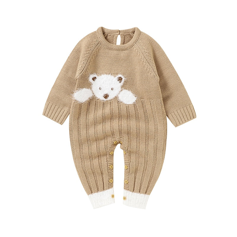 Image of OleOle Winter Fashion Knitted Long Sleeve Rompers - Adorable and cosy onesies for newborn baby boys and girls, available for ages 0 to 18 months. On sale now at OleOle