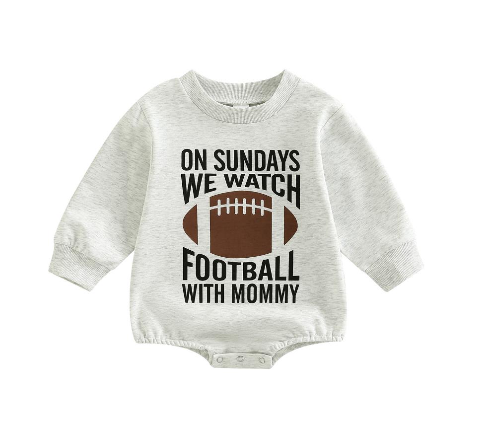 Image of Football Game Day Sweatshirt Romper for Boys & Girls - Infant Bodysuit ages 0-18 months - Cosy style for the littlest fans! Available at OleOle.