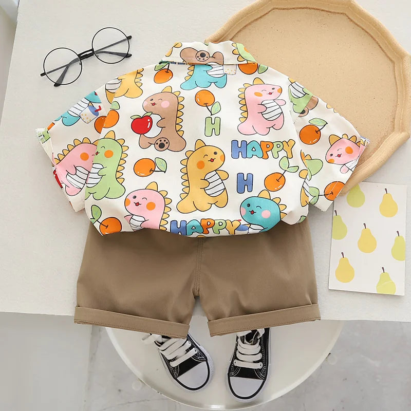 Image of Summer Boys Cartoon Shirt & Shorts Set, 2Pcs, 1-6 years - Perfect outfit for cool comfort! Shop now at OleOle for exclusive discounts.