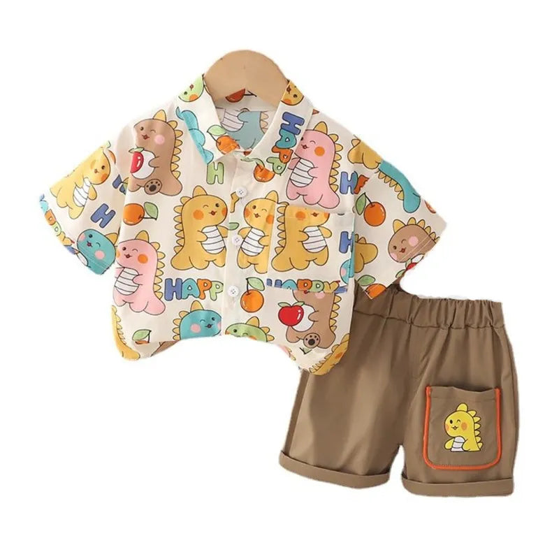 Image of Summer Boys Cartoon Shirt & Shorts Set, 2Pcs, 1-6 years - Perfect outfit for cool comfort! Shop now at OleOle for exclusive discounts.