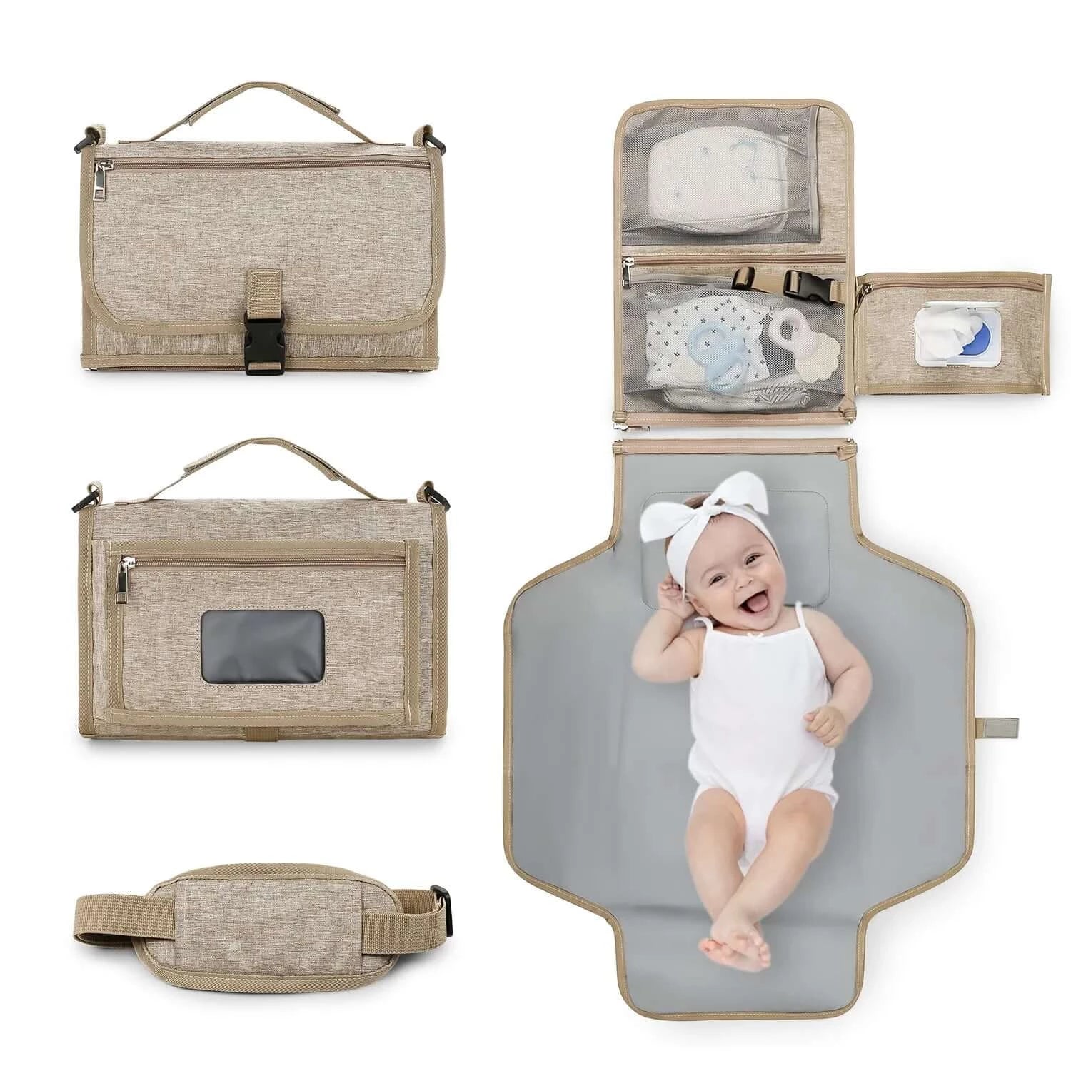 Image of Multifunctional Baby Changing Mat - Portable, Waterproof, and Travel-Friendly. Spacious design, multiple pockets, detachable pad, waterproof materials, foam pillow for ultimate comfort. Shop now at OleOle.