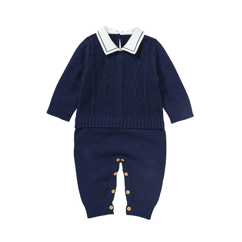 Image of OleOle Winter Fashion Knitted Long Sleeve Rompers - Adorable and cosy onesies for newborn baby boys and girls, available for ages 0 to 18 months. On sale now at OleOle