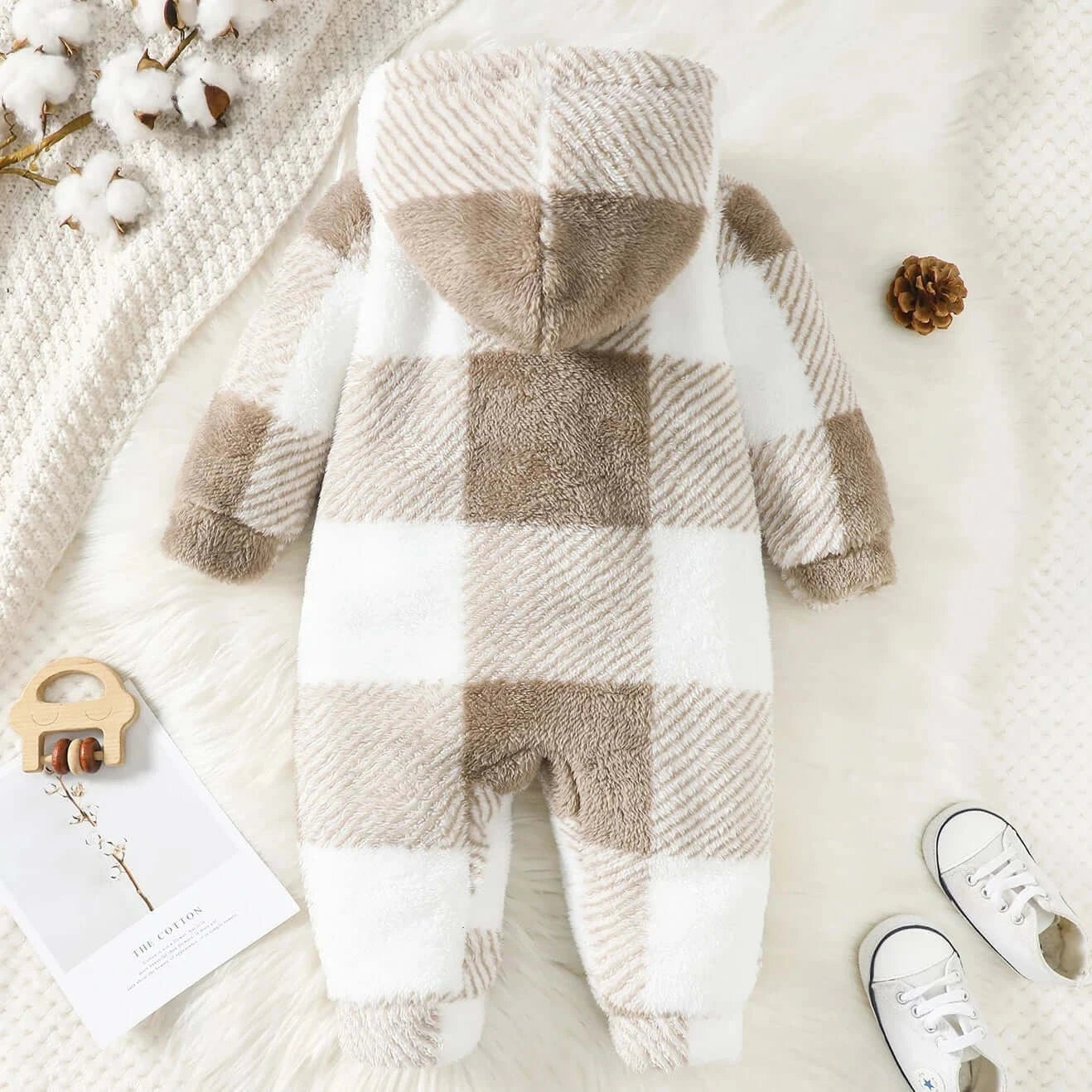 Image of Winter Hooded Baby Romper - Soft Fleece, Hooded Design - Cosy and Adorable. Shop now at OleOle.