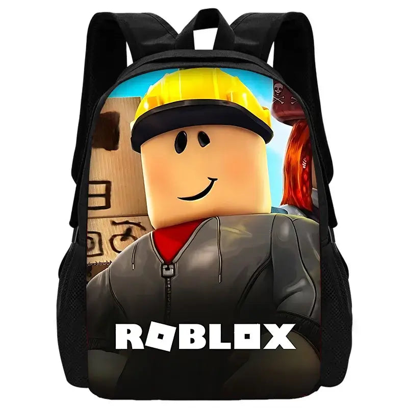 Black Anime Print Roblox Game Theme School backpack for kids.