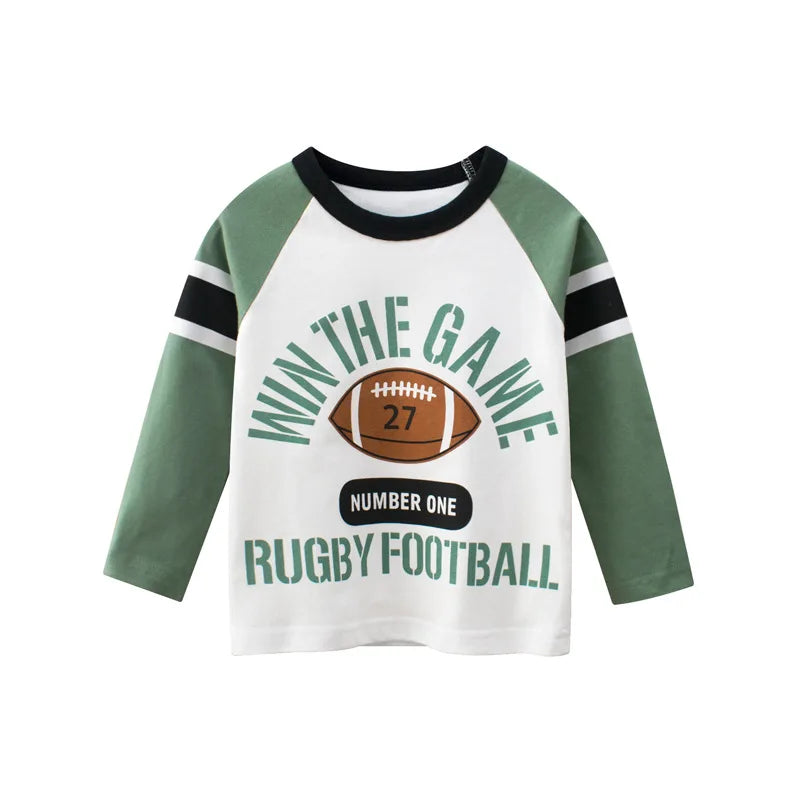 Image of Boys Long Sleeve Rugby Printed T Shirt - Stylish comfort for ages 1-8. Shop now at OleOle.