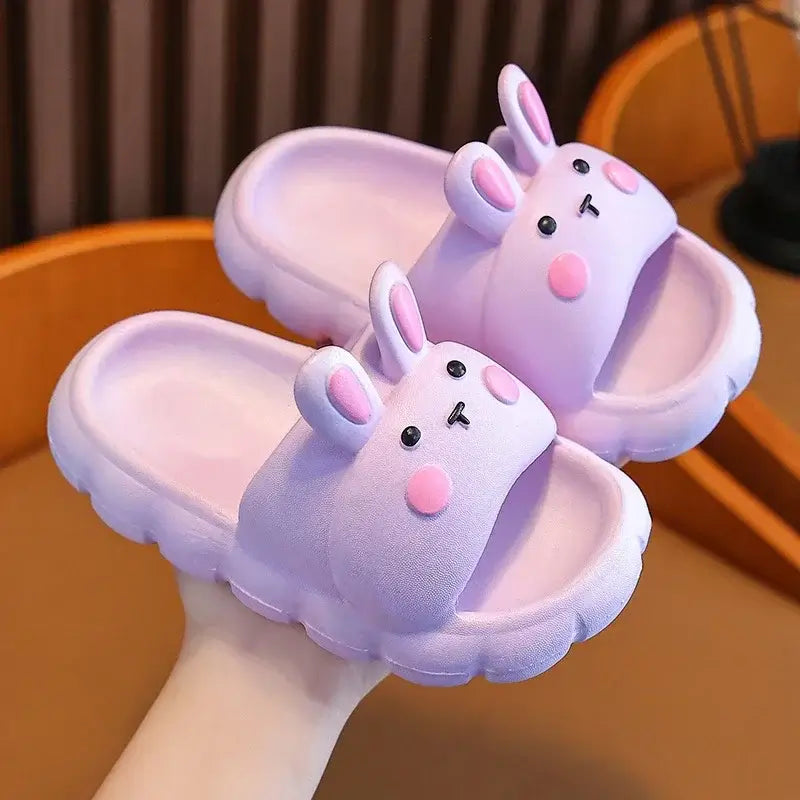 Baby girls cute purple bunny cartoon slippers for toddlers and kids, perfect for comfort and playful adventures.