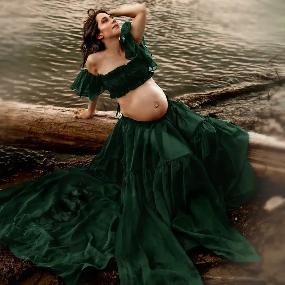 dark green maternity photoshoot dress Emerald Green Sparkly Mermaid Prom Dress with Open Back – SS182 – Viniodress main image 0