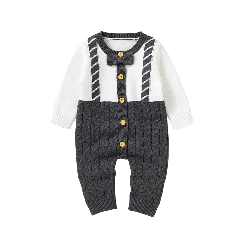 Image of OleOle Winter Fashion Knitted Long Sleeve Rompers - Adorable and cosy onesies for newborn baby boys and girls, available for ages 0 to 18 months. On sale now at OleOle