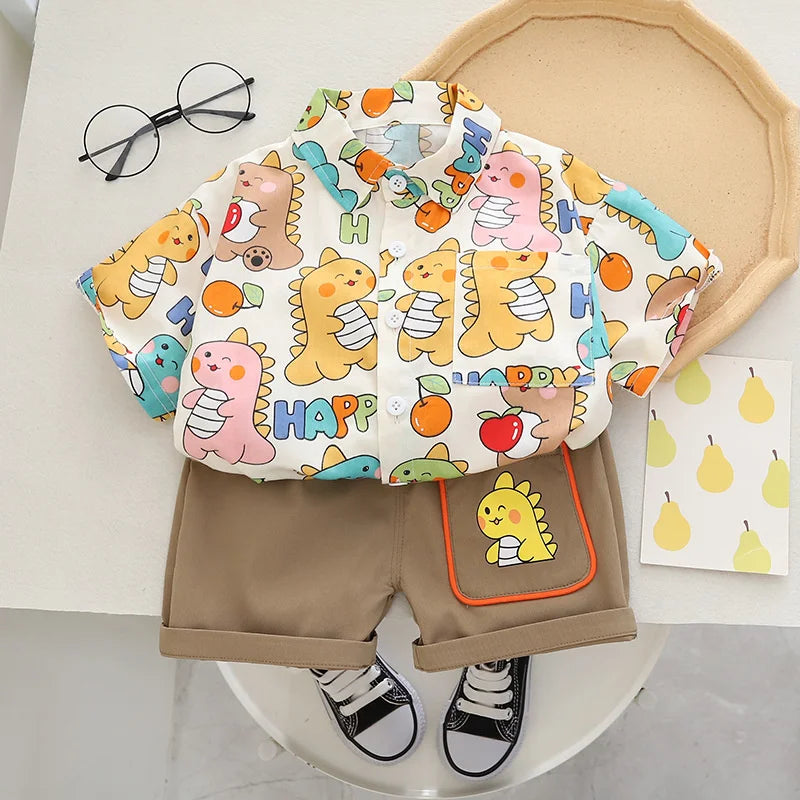 Image of Summer Boys Cartoon Shirt & Shorts Set, 2Pcs, 1-6 years - Perfect outfit for cool comfort! Shop now at OleOle for exclusive discounts.