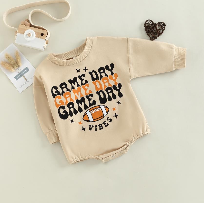 Image of Football Game Day Sweatshirt Romper for Boys & Girls - Infant Bodysuit ages 0-18 months - Cosy style for the littlest fans! Available at OleOle.